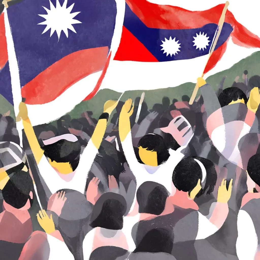 AI GENERATED IMAGE OF Protesters in Taiwan WITH FLAG