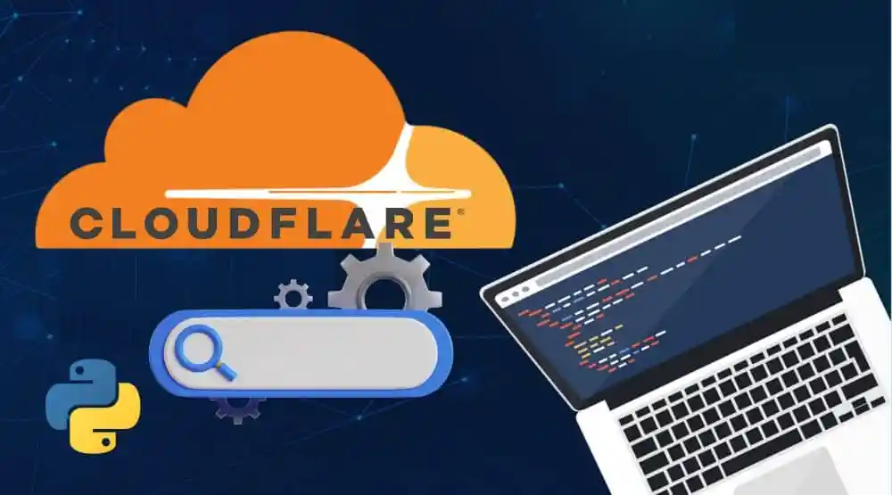 Cloudflare's a laptop and a search bar