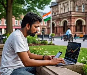 A Man In India Trading Crypto Currency.