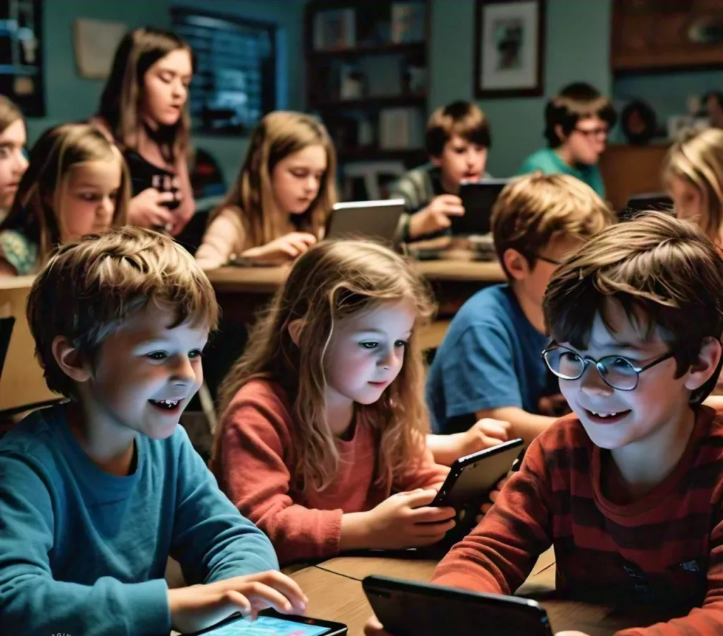 children using smartphones