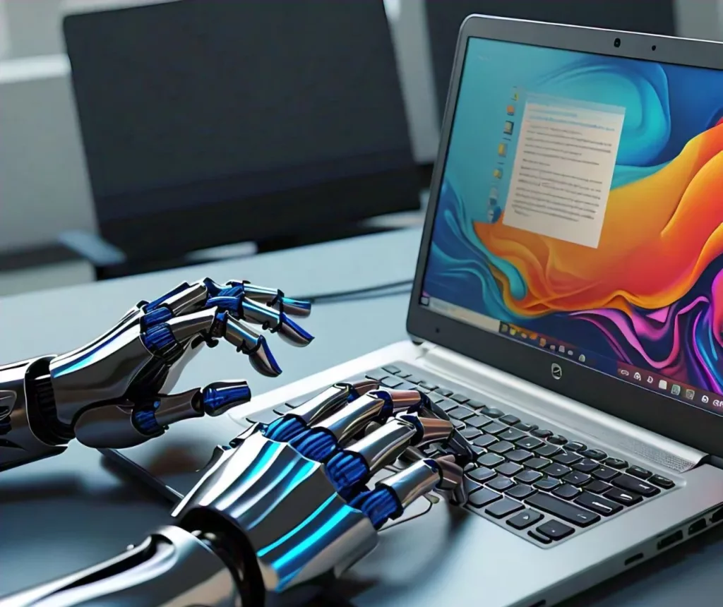 AI ROBOT TYPING ON A LAPTOP