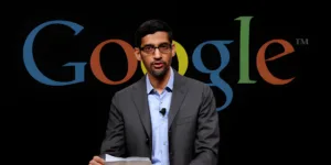 Google CEO Sundar Pichai with google written on back