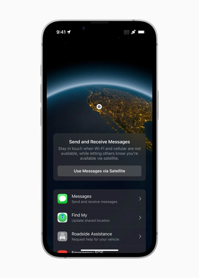 Apple’s iPhone 16e groundbreaking satellite features, including Messages, Find My, Roadside Assistance, and Emergency SOS via satellite.